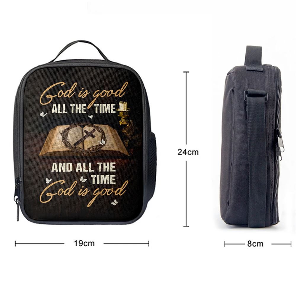 God Is Good All The Time Bible Crown Of Thorn Cross Lunch Bag, Christian Lunch Bag, Religious Lunch Box For School, Picnic