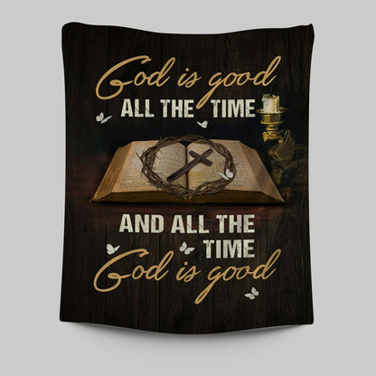 God Is Good All The Time Bible Crown Of Thorn Cross Tapestry Wall Art - Christian Tapestries Prints - Bible Verse Tapestry Art