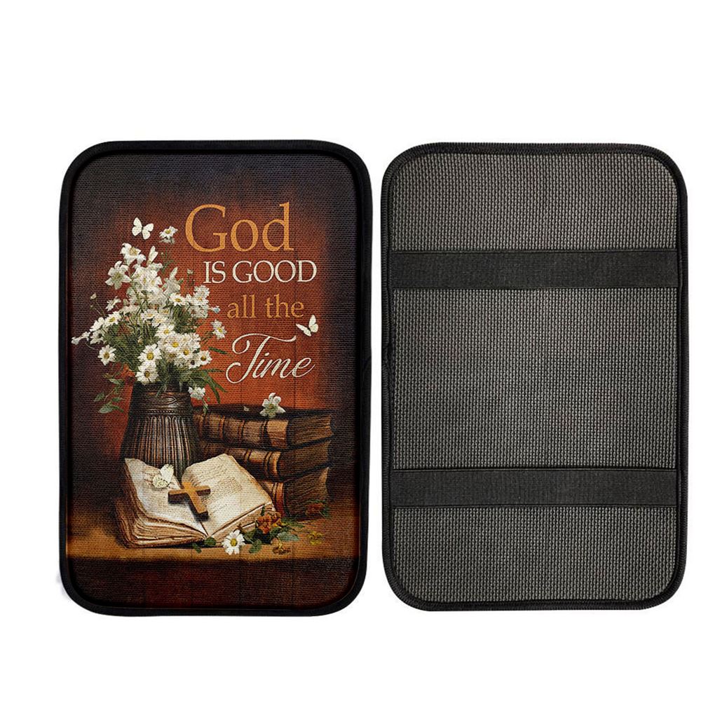 God Is Good All The Time Bible Daisy Vase Vintage White Butterfly Car Center Console Cover, Christian Car Accessories