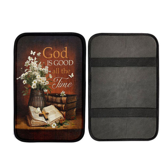 God Is Good All The Time Bible Daisy Vase Vintage White Butterfly Car Center Console Cover, Christian Car Accessories