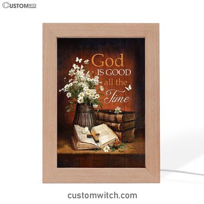God Is Good All The Time Bible Daisy Vase Vintage White Butterfly Frame Lamp Art - Christian Night Light - Bible Verse Wooden Lamp