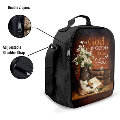 God Is Good All The Time Bible Daisy Vase Vintage White Butterfly Lunch Bag, Christian Lunch Bag, Religious Lunch Box For School, Picnic