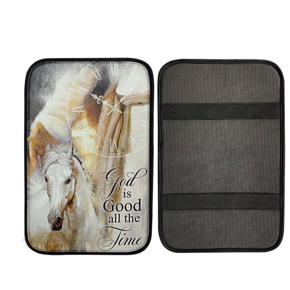 God Is Good All The Time Car Armrest Pad - Beautiful Horse Jesus Hand Car Center Console Cover, Christian Car Accessories