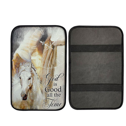 God Is Good All The Time Car Armrest Pad - Beautiful Horse Jesus Hand Car Center Console Cover, Christian Car Accessories