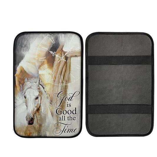 God Is Good All The Time Car Armrest Pad - Beautiful Horse Jesus Hand Car Center Console Cover, Christian Car Accessories