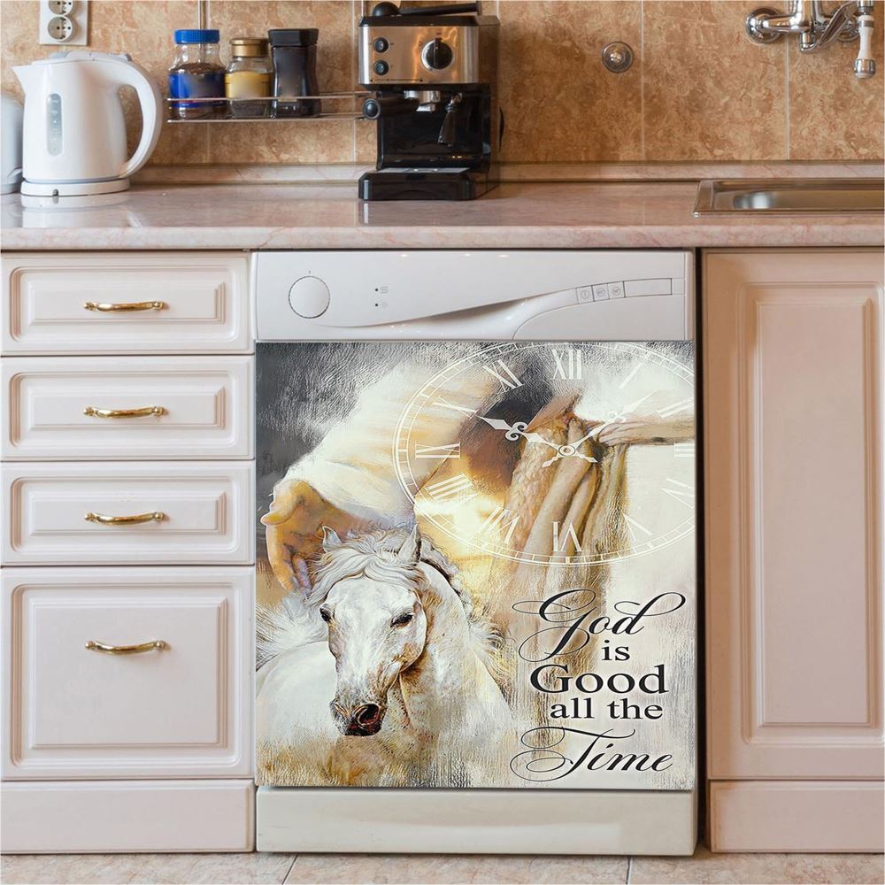 God Is Good All The Time Dishwasher Cover, Beautiful Horse Jesus Hand Dishwasher Stickers, Christian Kitchen Decor