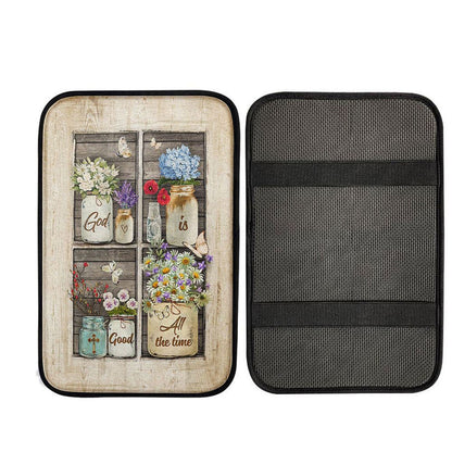 God Is Good All The Time Flower Pretty Butterfly Car Center Console Cover, Christian Car Accessories