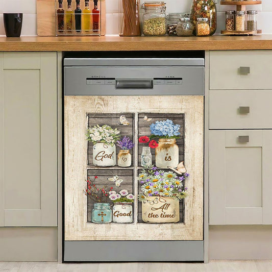 God Is Good All The Time Flower Pretty Butterfly Dishwasher Cover, Bible Verse Dishwasher Stickers, Christian Inspirational Kitchen Decor