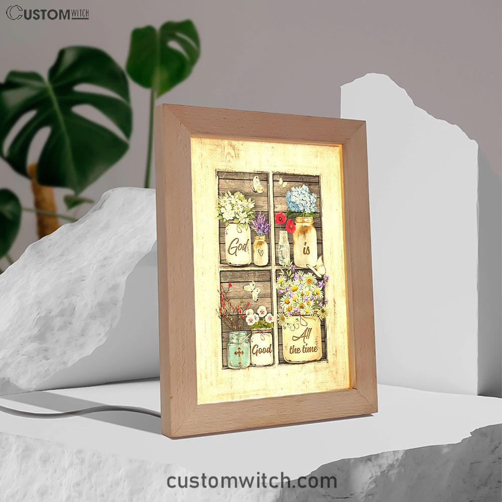 God Is Good All The Time Flower Pretty Butterfly Frame Lamp Art - Bible Verse Art - Christian Inspirational Decor