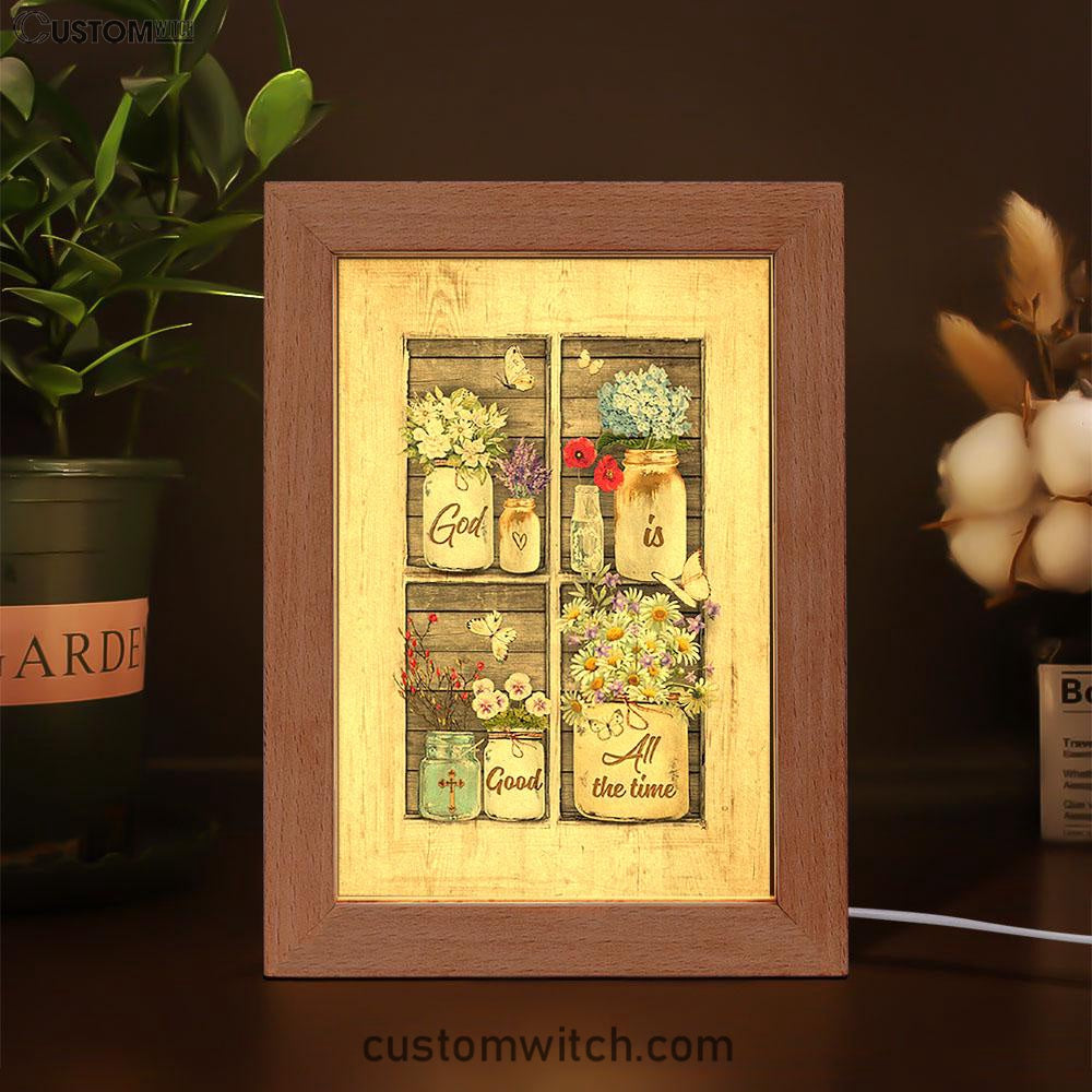 God Is Good All The Time Flower Pretty Butterfly Frame Lamp Art - Bible Verse Art - Christian Inspirational Decor