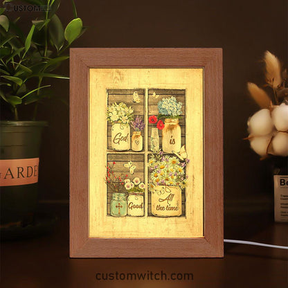 God Is Good All The Time Flower Pretty Butterfly Frame Lamp Art - Bible Verse Art - Christian Inspirational Decor