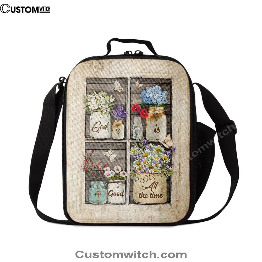 God Is Good All The Time Flower Pretty Butterfly Lunch Bag, Christian Lunch Bag, Religious Lunch Box For School, Picnic