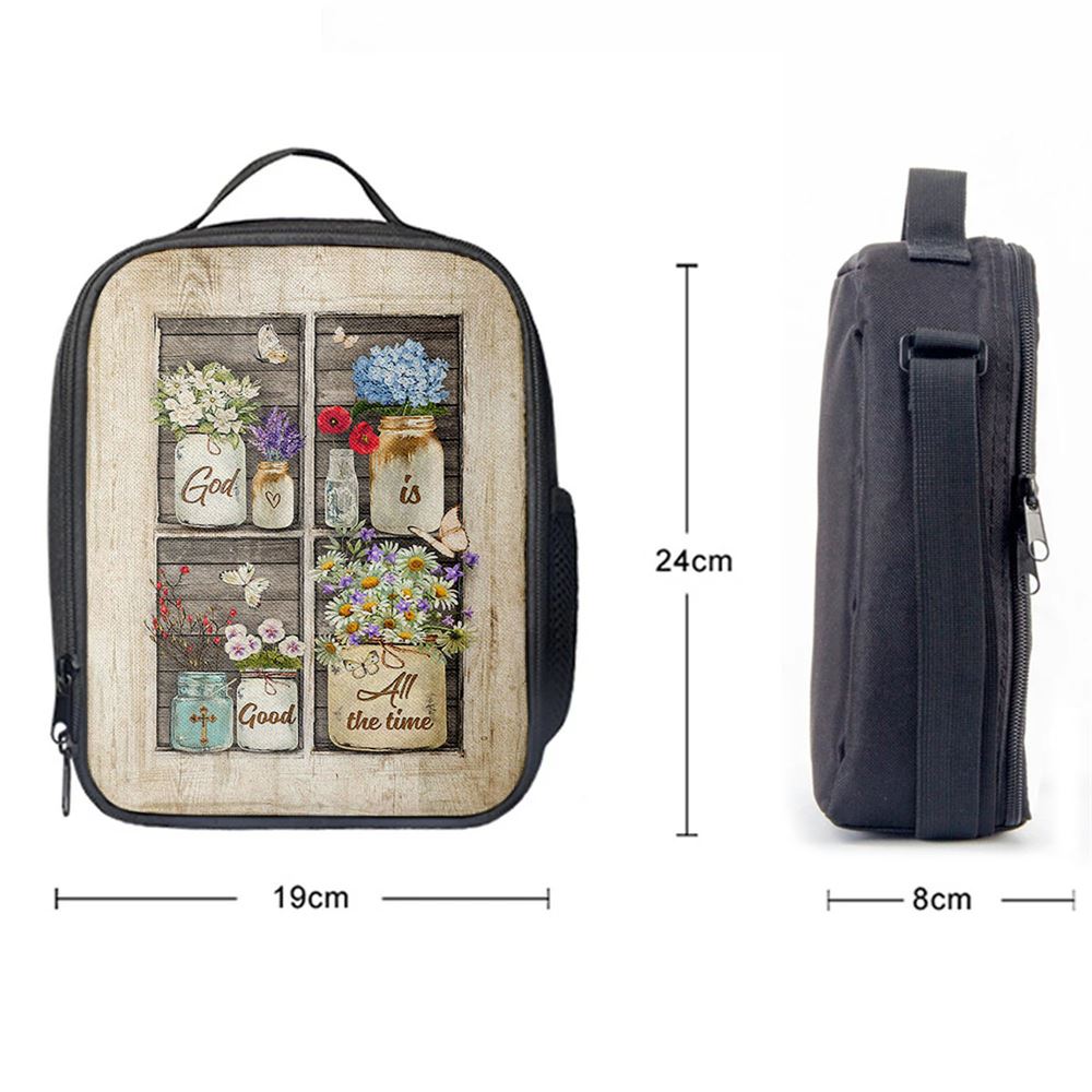 God Is Good All The Time Flower Pretty Butterfly Lunch Bag, Christian Lunch Bag, Religious Lunch Box For School, Picnic