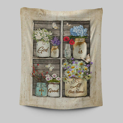 God Is Good All The Time Flower Pretty Butterfly Tapestry Art - Bible Verse Wall Art - Christian Inspirational Wall Decor