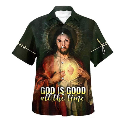 God Is Good All The Time Sacred Heart Hawaiian Shirt For Men, Christian Hawaiian Shirt, Gift For Christian