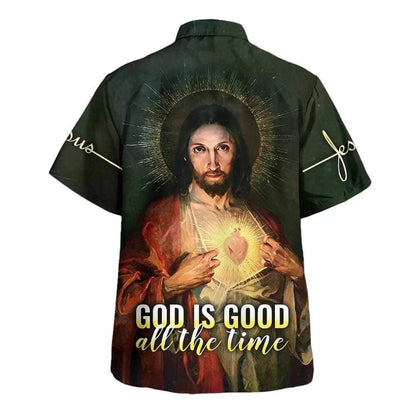 God Is Good All The Time Sacred Heart Hawaiian Shirt For Men, Christian Hawaiian Shirt, Gift For Christian