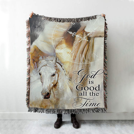 God Is Good All The Time Woven Blanket - Beautiful Horse Jesus Hand Woven Blanket Art - Christian Art - Bible Verse Throw Blanket - Religious Home Decor