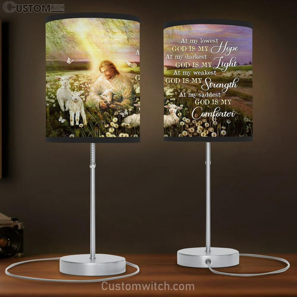 God Is My Hope Table Lamb - Jesus White Lamb Dandelion Field Table Lamb Prints - Religious Table Lamb Art - Christian Home Decor