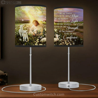 God Is My Hope Table Lamb - Jesus White Lamb Dandelion Field Table Lamb Prints - Religious Table Lamb Art - Christian Home Decor