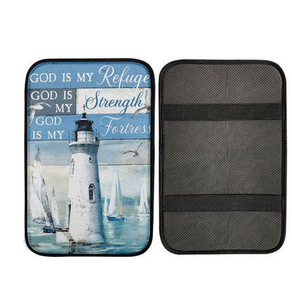 God Is My Refuge God Is My Strength God Is My Fortress Lighthouse Car Center Console Cover, Christian Car Accessories