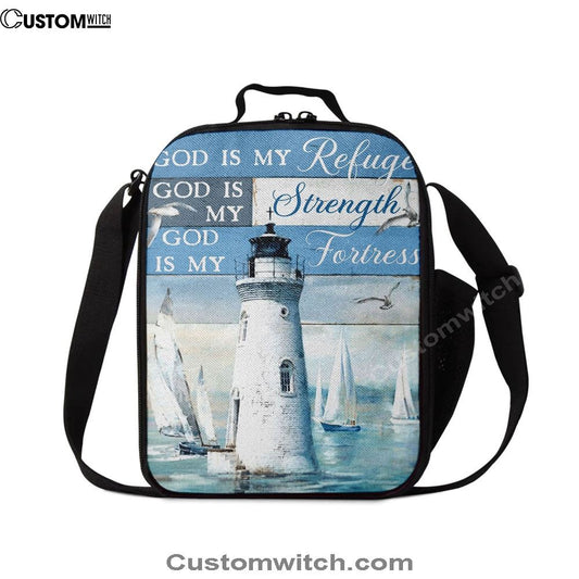 God Is My Refuge God Is My Strength God Is My Fortress Lighthouse Lunch Bag, Christian Lunch Bag, Religious Lunch Box For School, Picnic