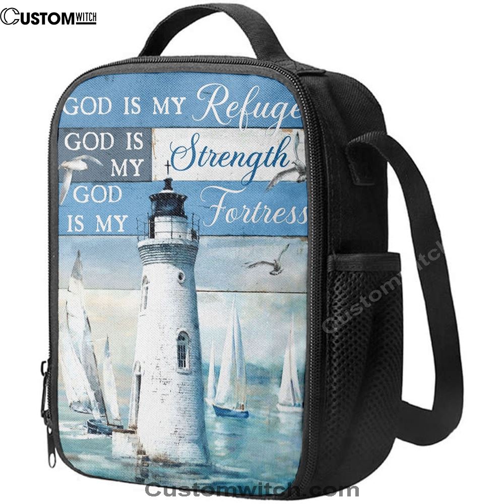 God Is My Refuge God Is My Strength God Is My Fortress Lighthouse Lunch Bag, Christian Lunch Bag, Religious Lunch Box For School, Picnic