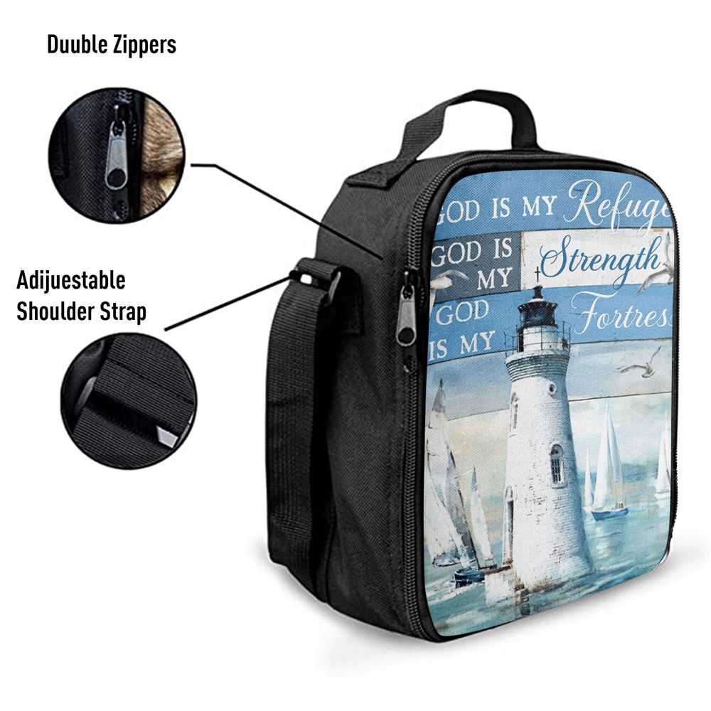 God Is My Refuge God Is My Strength God Is My Fortress Lighthouse Lunch Bag, Christian Lunch Bag, Religious Lunch Box For School, Picnic