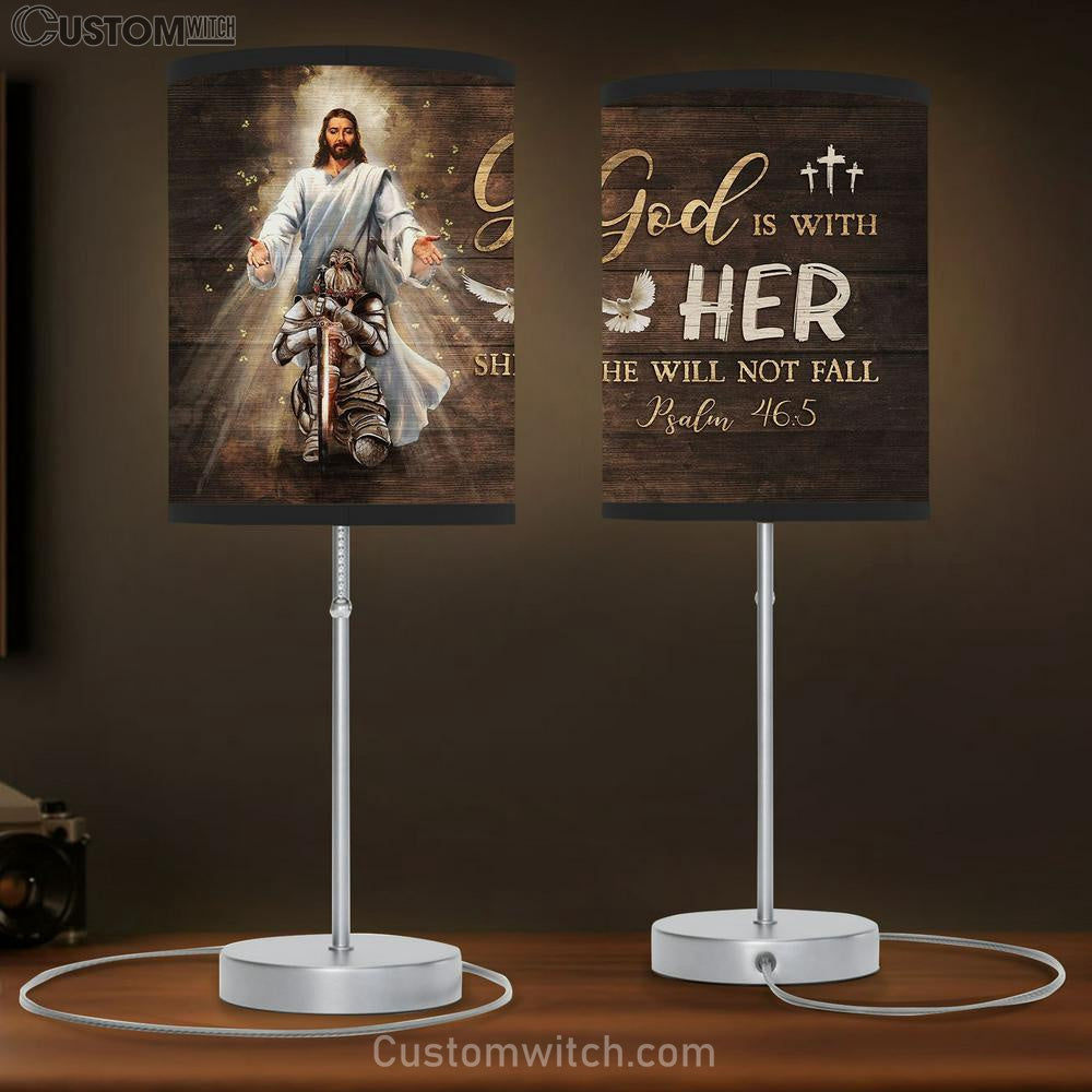 God Is With Her Table Lamb - Jesus And Warrior Dove Table Lamb Prints - Religious Table Lamb Art - Christian Home Decor