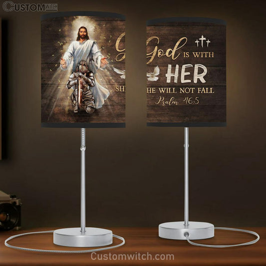 God Is With Her Table Lamb - Jesus And Warrior Dove Table Lamb Prints - Religious Table Lamb Art - Christian Home Decor