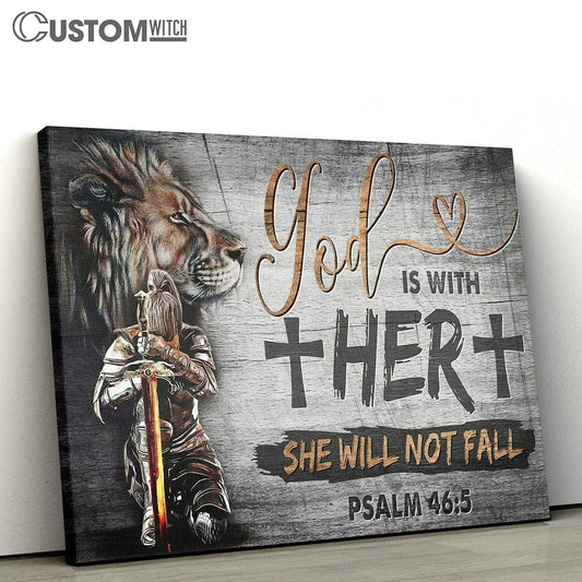 God Is With Her Canvas - Woman Warrior And Lion Of Judah Canvas Art - Christian Wall Art - Religious Wall Decor