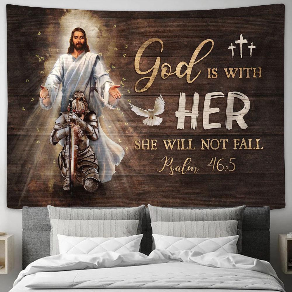 God Is With Her Tapestry - Jesus And Warrior Dove Tapestry Prints - Religious Tapestry Art - Christian Home Decor