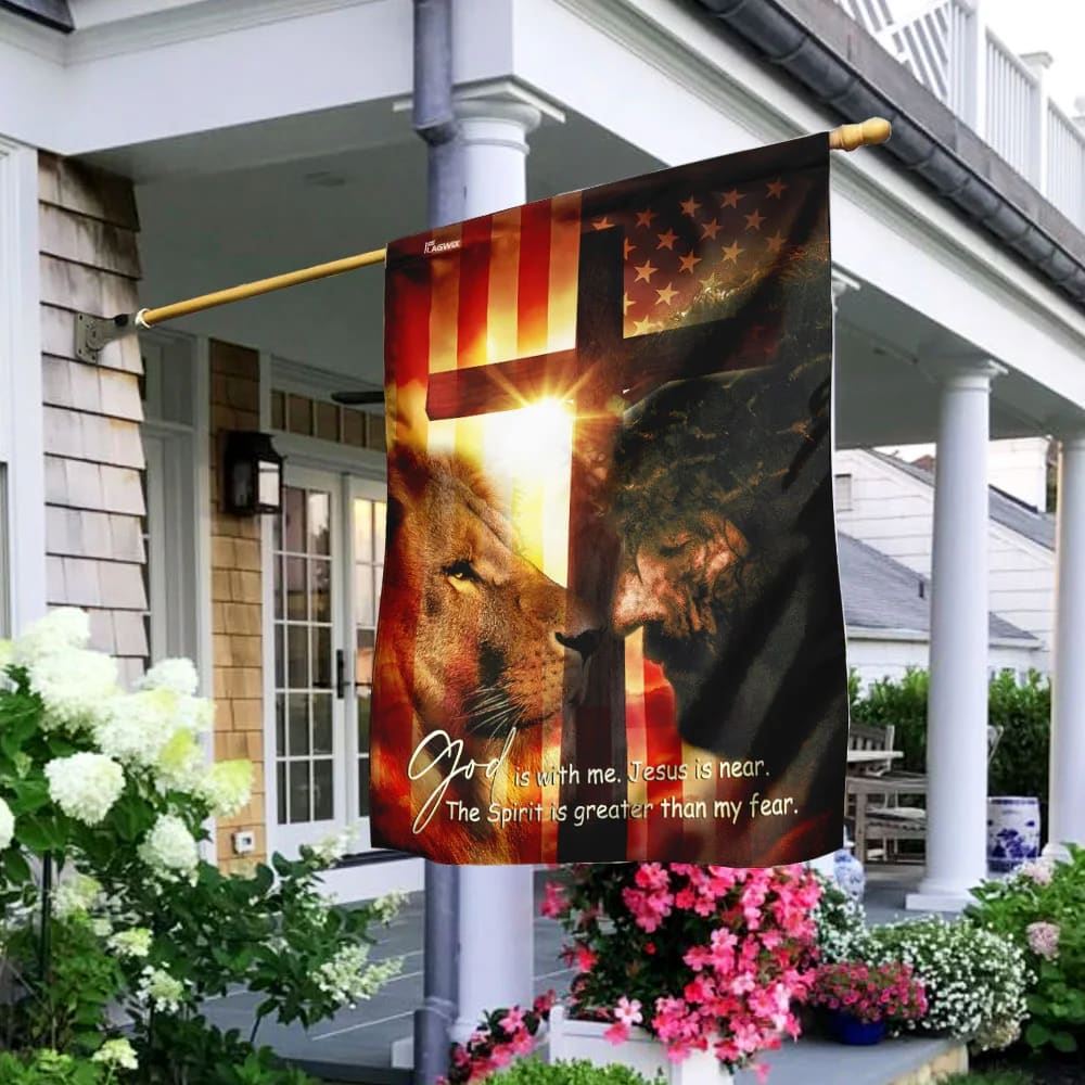 God Is With Me Jesus Is Near American House Flags, Christian Flag, Scripture Flag, Garden Banner