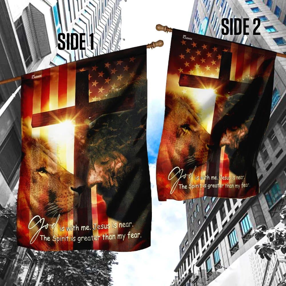 God Is With Me Jesus Is Near American House Flags, Christian Flag, Scripture Flag, Garden Banner