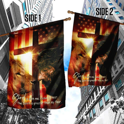 God Is With Me Jesus Is Near American House Flags, Christian Flag, Scripture Flag, Garden Banner