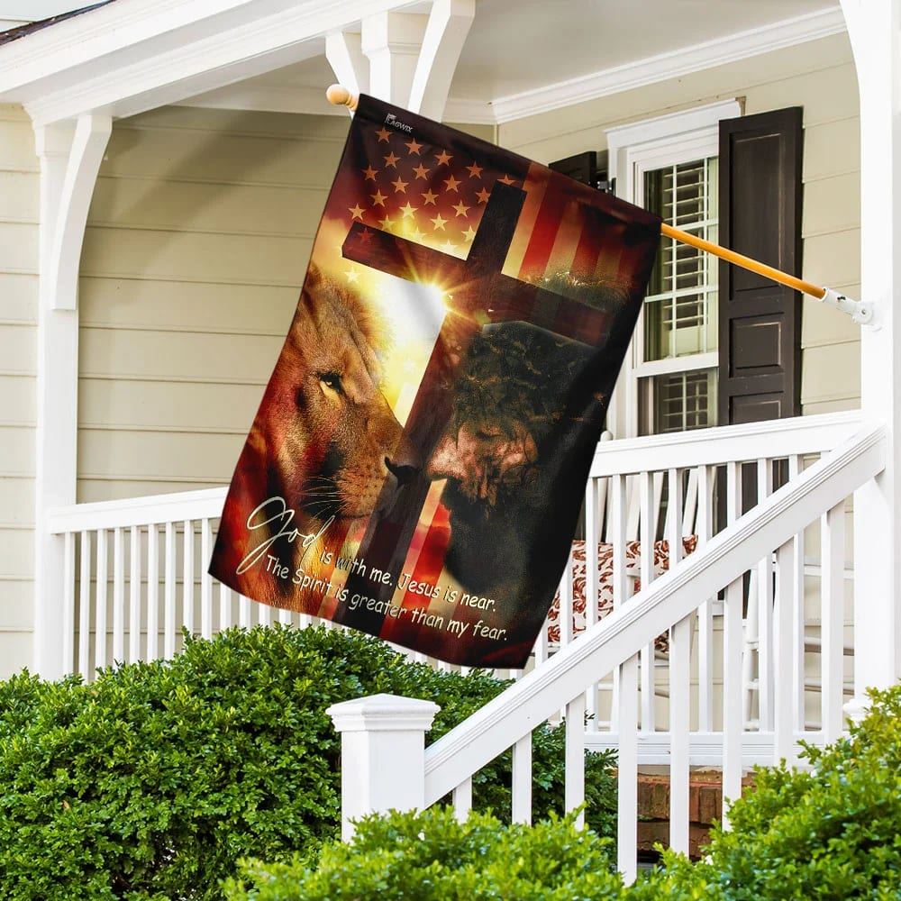 God Is With Me Jesus Is Near American House Flags, Christian Flag, Scripture Flag, Garden Banner