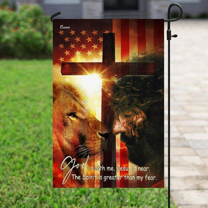 God Is With Me Jesus Is Near American House Flags, Christian Flag, Scripture Flag, Garden Banner