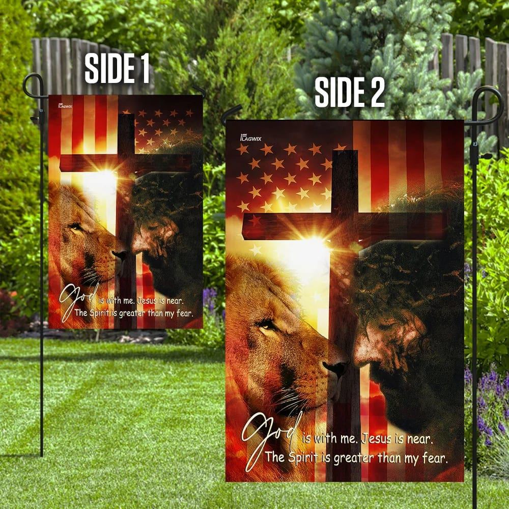 God Is With Me Jesus Is Near American House Flags, Christian Flag, Scripture Flag, Garden Banner