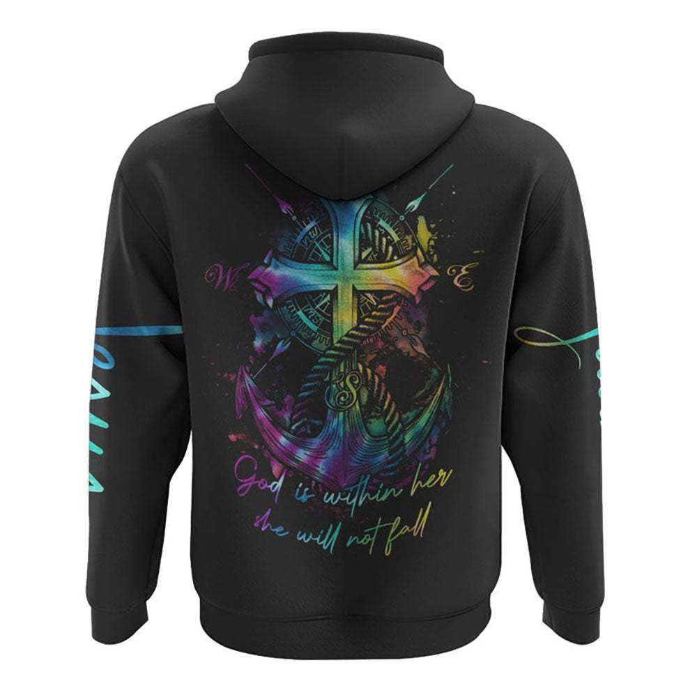 God Is Within Her Anchor Cross All Over Print 3D Hoodie, Christian Hoodie, Christian Sweatshirt, Bible Verse Shirt