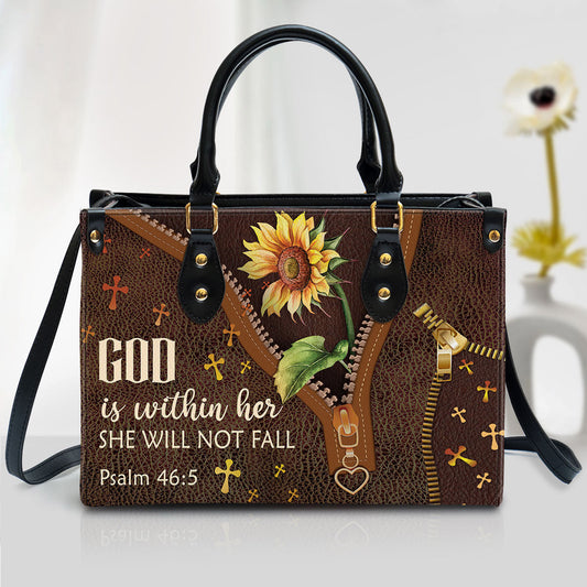 God Is Within Her, Beautiful Sunflower Leather Bag, Christian Pu Leather Bags For Women