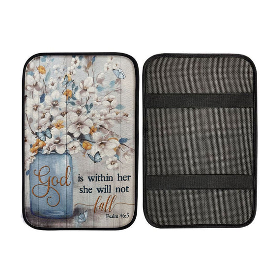 God Is Within Her Jasmine Flower Blue Vase Butterfly Car Center Console Cover, Christian Car Accessories