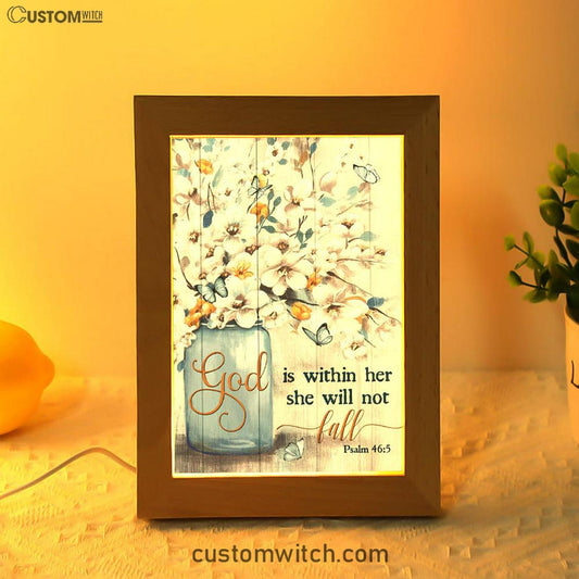 God Is Within Her Jasmine Flower Blue Vase Butterfly Frame Lamp Art - Christian Art Decor - Religious Gifts Night Light