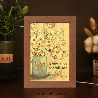 God Is Within Her Jasmine Flower Blue Vase Butterfly Frame Lamp Art - Christian Art Decor - Religious Gifts Night Light