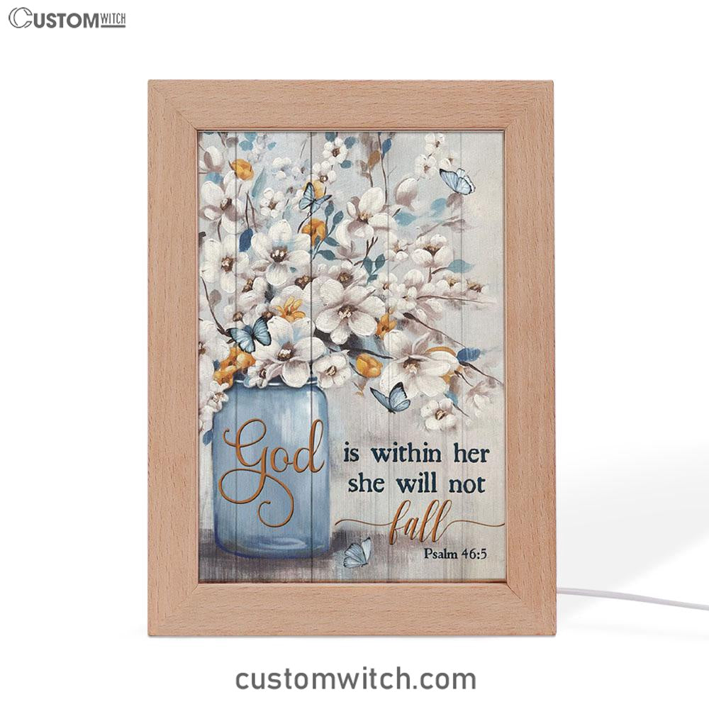 God Is Within Her Jasmine Flower Blue Vase Butterfly Frame Lamp Art - Christian Art Decor - Religious Gifts Night Light