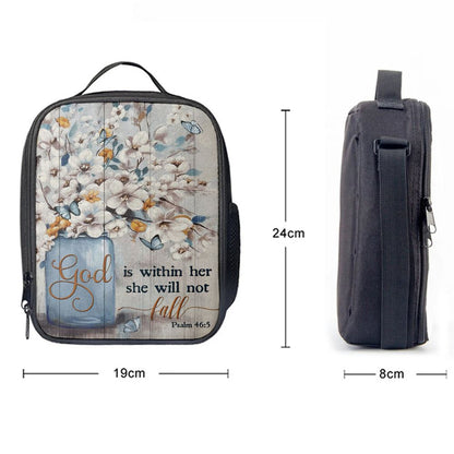 God Is Within Her Jasmine Flower Blue Vase Butterfly Lunch Bag, Christian Lunch Bag, Religious Lunch Box For School, Picnic