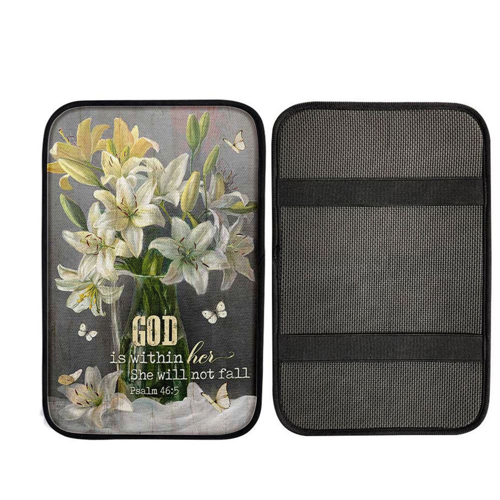 God Is Within Her Lily Flower Car Center Console Cover, Christian Car Accessories