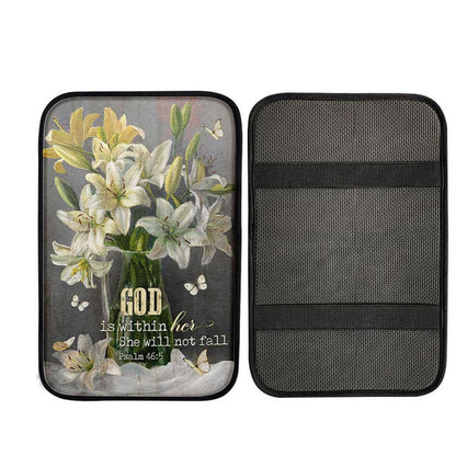 God Is Within Her Lily Flower Car Center Console Cover, Christian Car Accessories