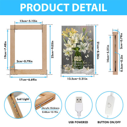 God Is Within Her Lily Flower Frame Lamp Art - Bible Verse Art - Christian Inspirational Decor