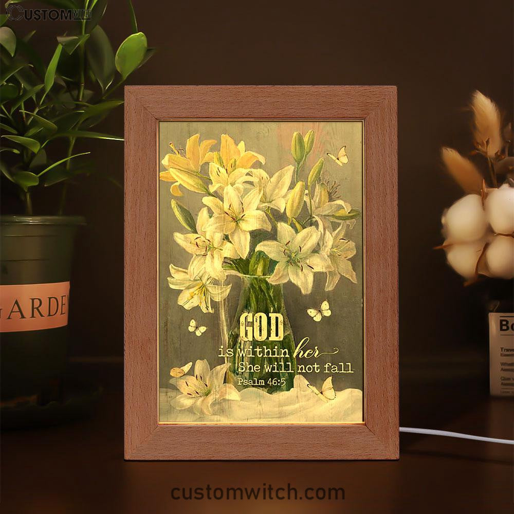 God Is Within Her Lily Flower Frame Lamp Art - Bible Verse Art - Christian Inspirational Decor