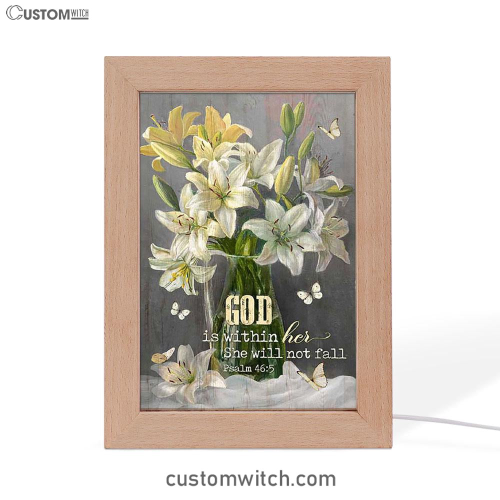 God Is Within Her Lily Flower Frame Lamp Art - Bible Verse Art - Christian Inspirational Decor