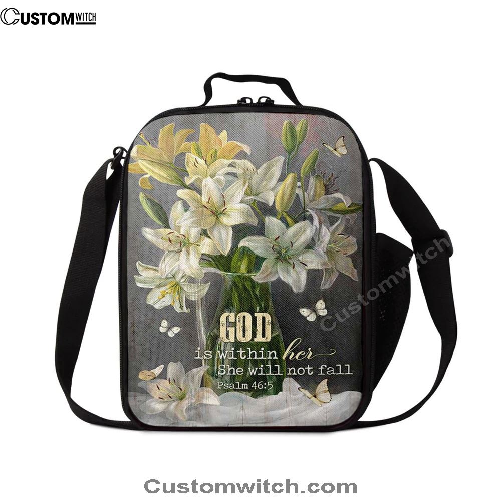 God Is Within Her Lily Flower Lunch Bag, Christian Lunch Bag, Religious Lunch Box For School, Picnic